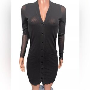 Fuzzi Black Semi-sheer Button Down Cardi Cardigan sweater XS Italy Chic Knit